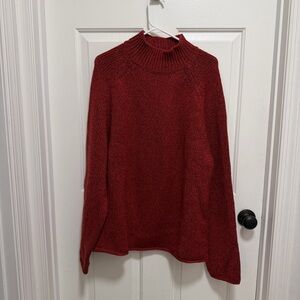 Brooks Brother Mock Neck 100% Merino Wool Sweater Cable Knit Red Size XL
